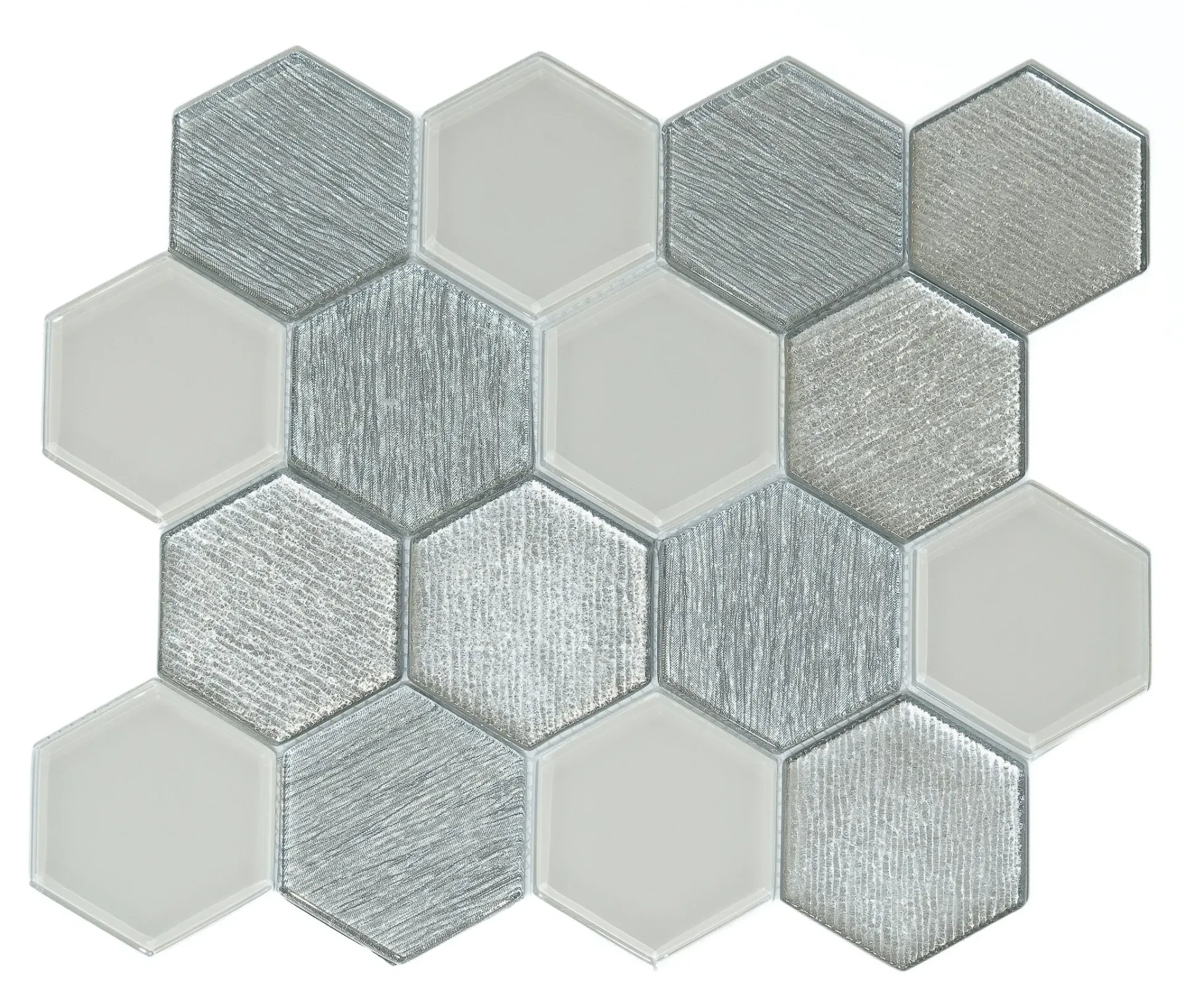 Frosted Alloy Hexagon Glass Mosaic