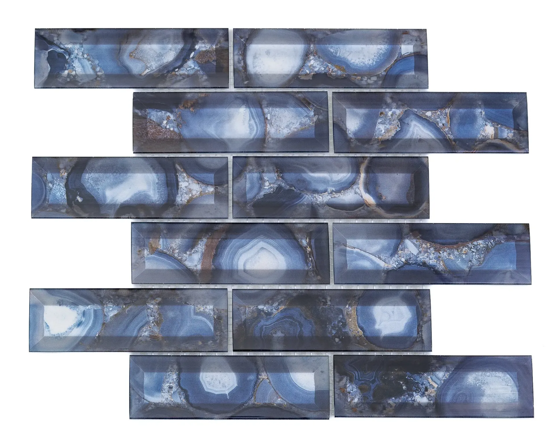 Agate Blue Linear Beveled Glass Mosaic