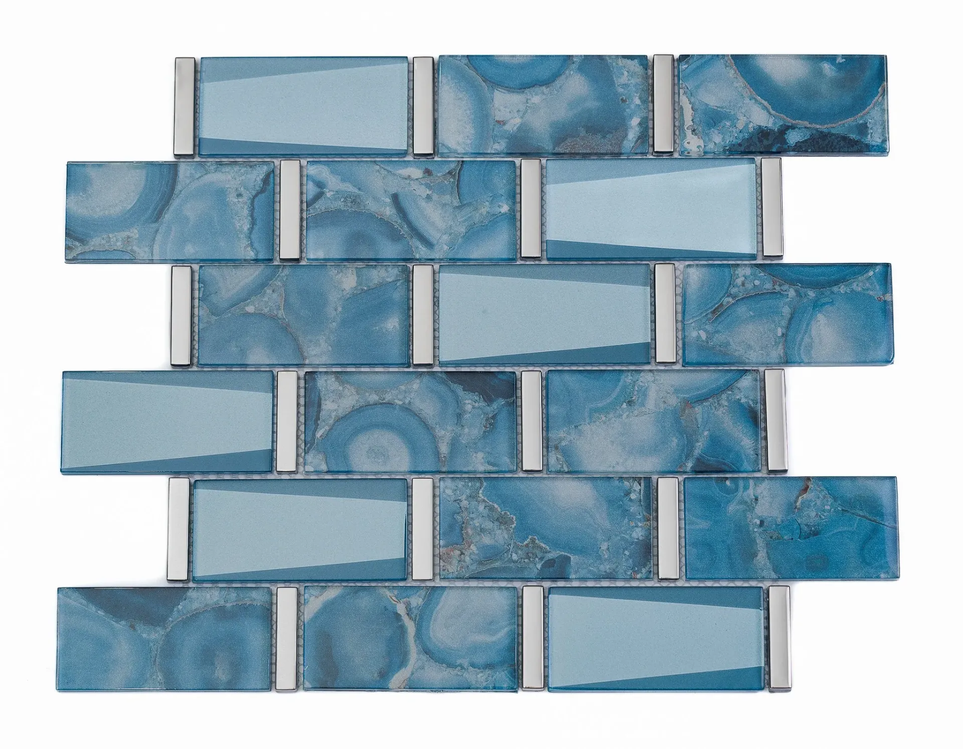 [222212169] Agate Light Blue Linear Glass‑Blend Mosaic