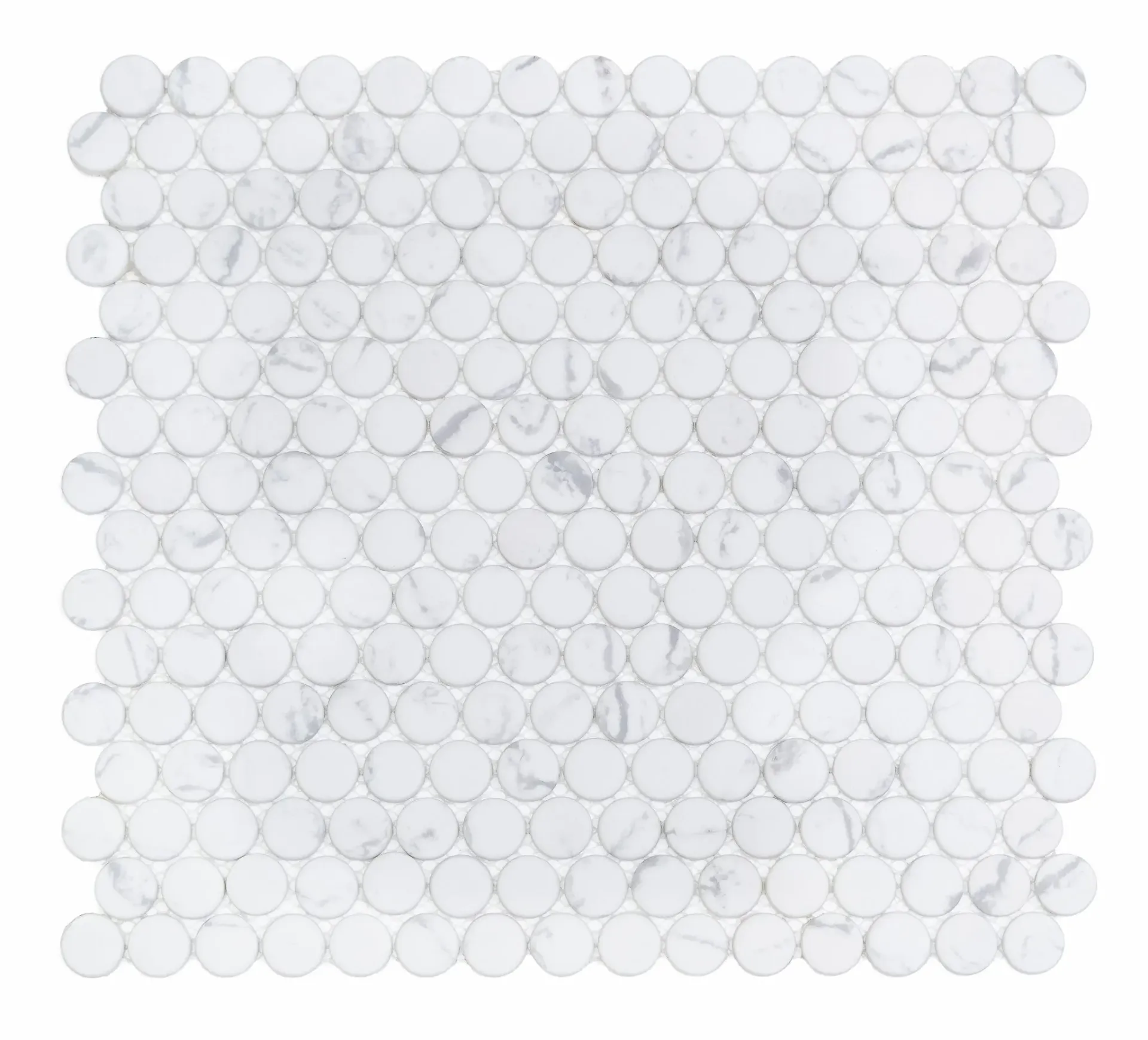 Carrara‑Look Penny Round Porcelain Mosaic