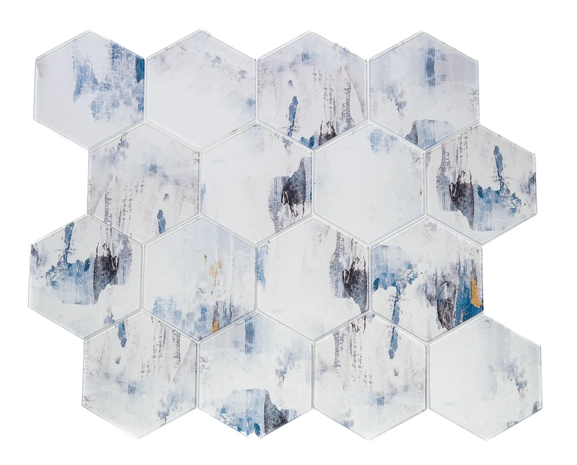 Arctic Brushstroke Hexagon Glass Mosaic