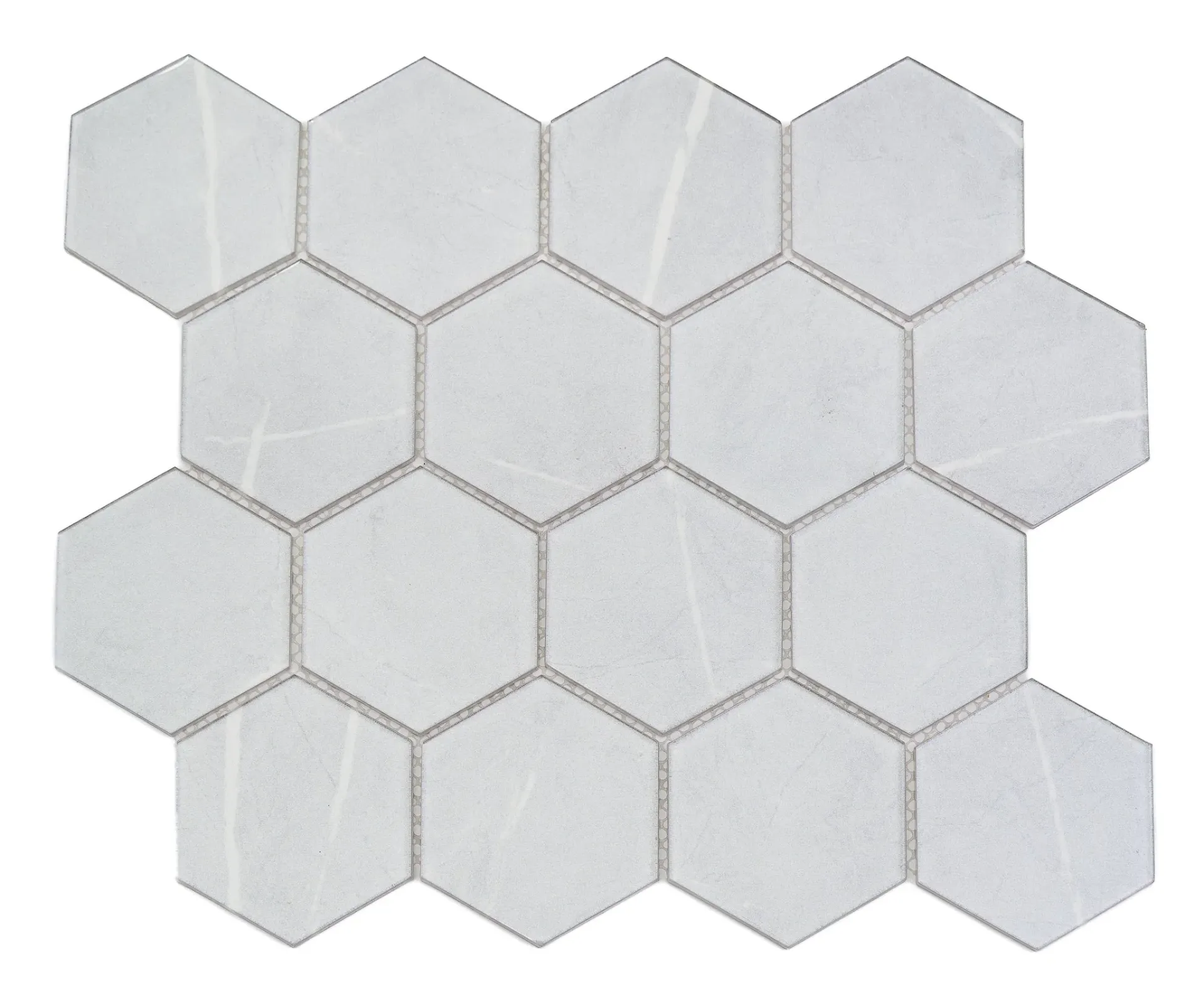 Light Gray Marble-Look Hexagon Glass Mosaic