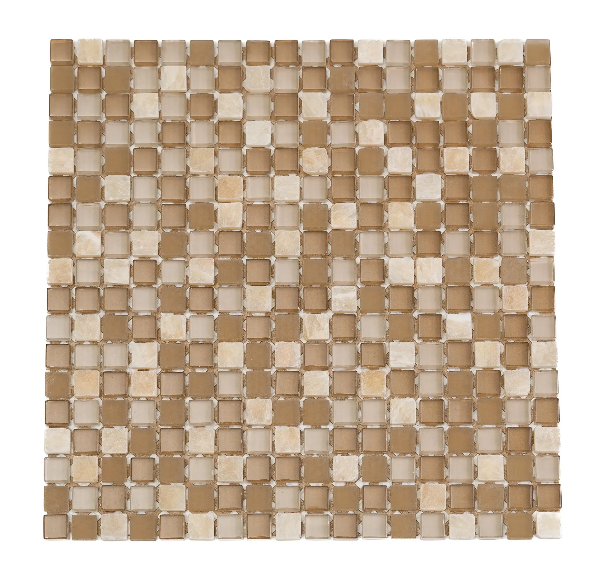 Beige & Tan Glass‑Stone Square Mosaic
