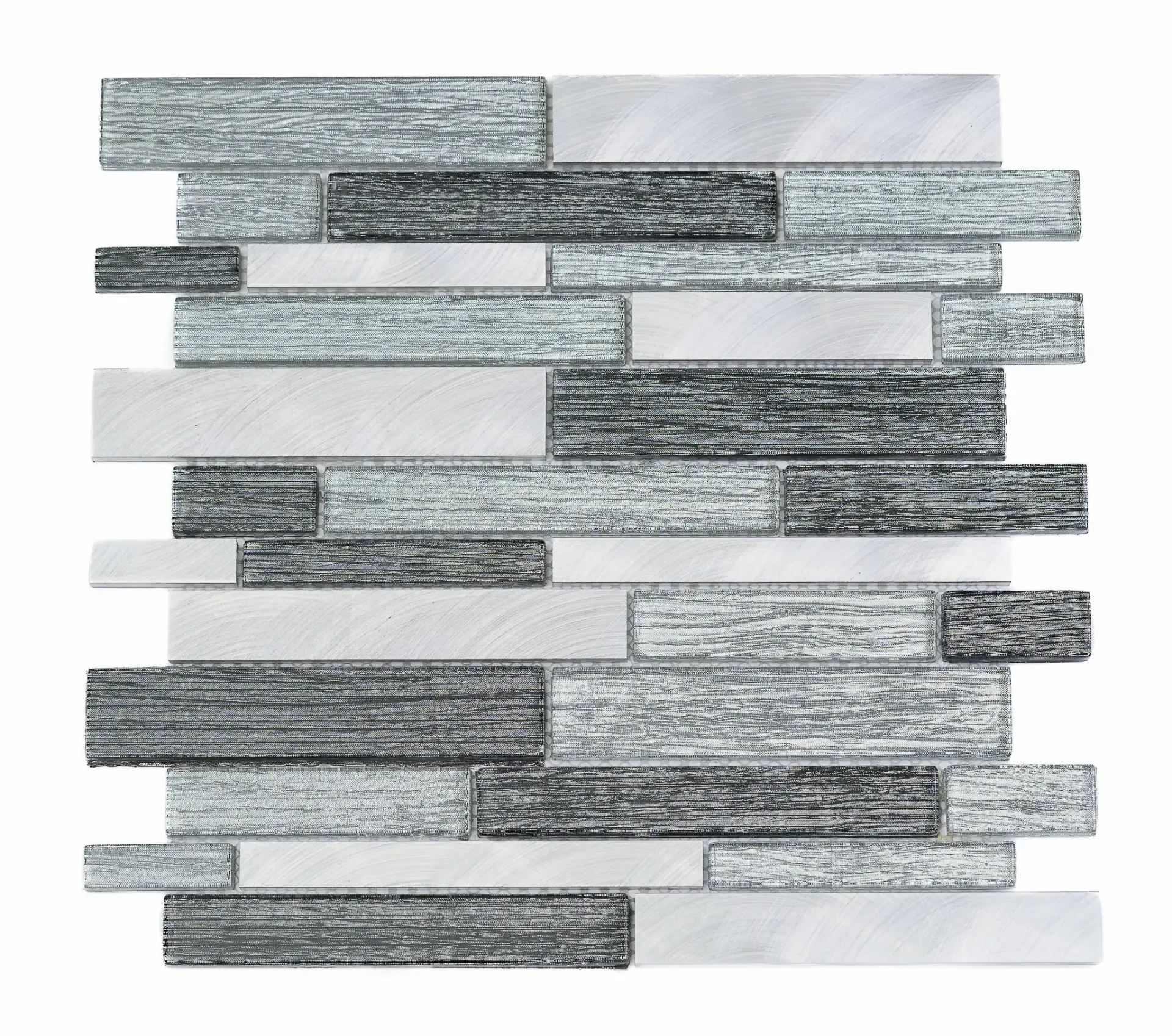 Silver Alloy Linear Glass & Aluminum Mosaic