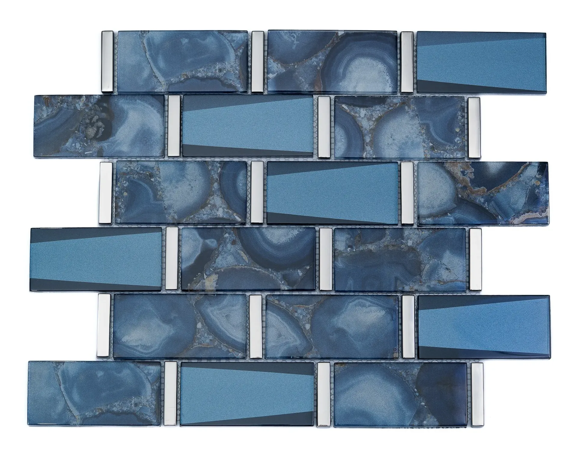 Agate Blue Linear Glass-Blend Mosaic