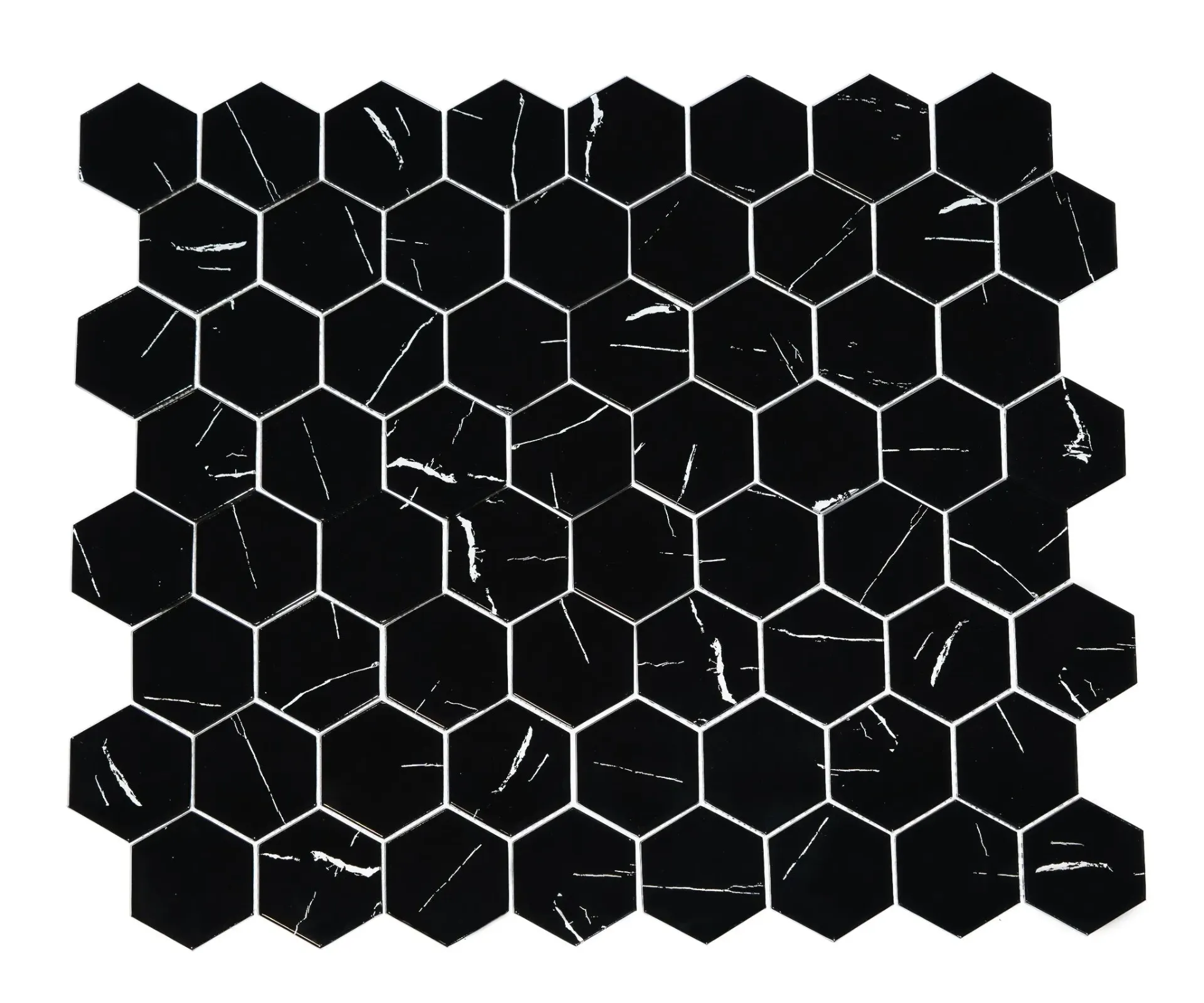 Obsidian Vein Hexagon Glass Mosaic